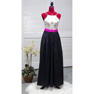 Aidan Mattox Women's Black/White Embordered Banded Waist Halter Dress Sz 0 291